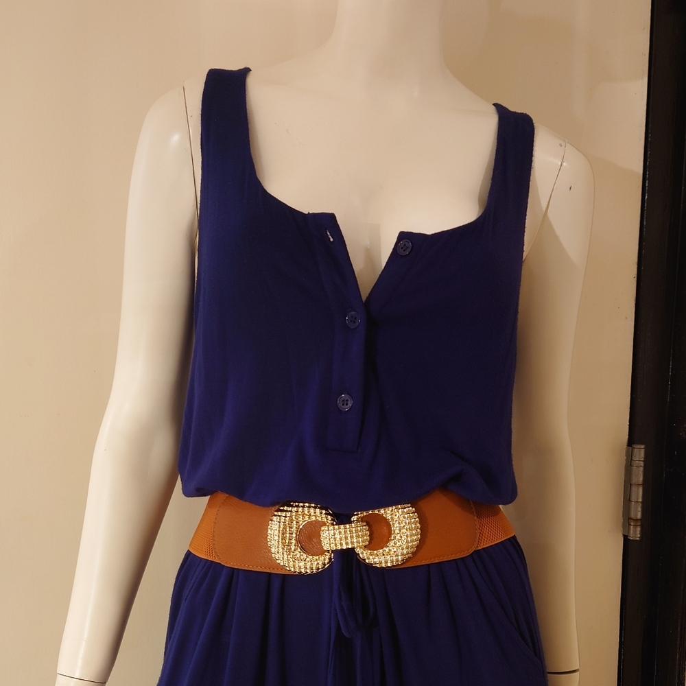 NWT Navy Blue NELL COUTURE Soft Jersey Knit Drawstring Racerback Jumpsuit  XS 2 - Picture 2 of 14